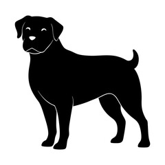 Black silhouette of a cute Rottweiler on white background vector illustration