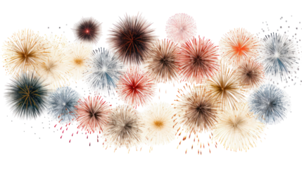  High-quality clustered fireworks explosion on transparent background