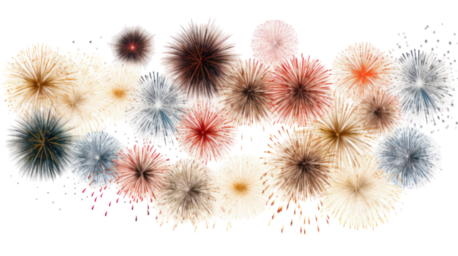  High-quality clustered fireworks explosion on transparent background