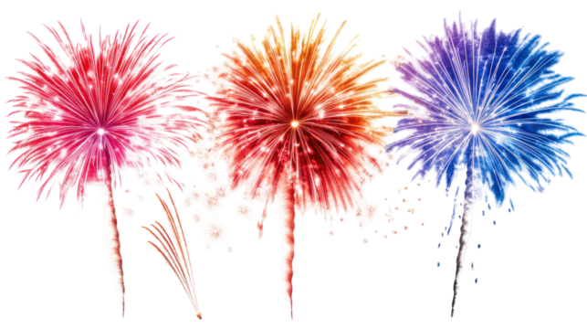  High-quality clustered fireworks explosion on transparent background