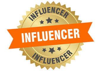 influencer. influencer round orange and gold label isolated on transparent background