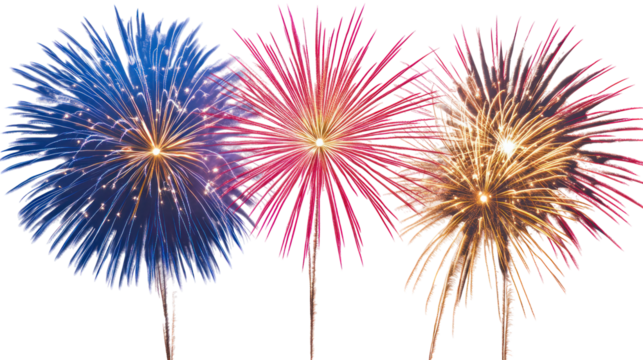  High-quality clustered fireworks explosion on transparent background