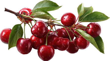  Vibrant ripe cherries clustered naturally on transparent background