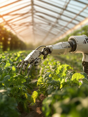 Robotic arm monitoring plants growing in greenhouse using ai