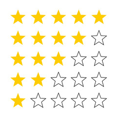 Obraz premium Five Star Rating System Vector, Customer Review Icons, Product Quality Feedback - White / PNG background
