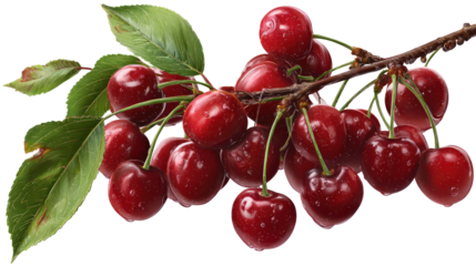  Vibrant ripe cherries clustered naturally on transparent background