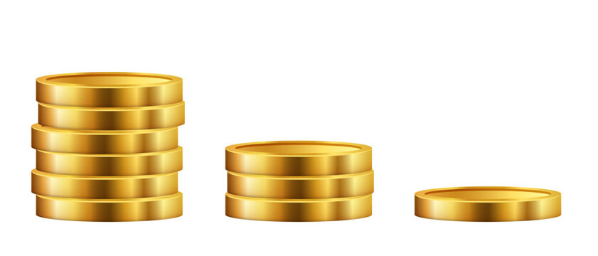 Stack of gold coins. Vector 3D illustration isolated on white background.