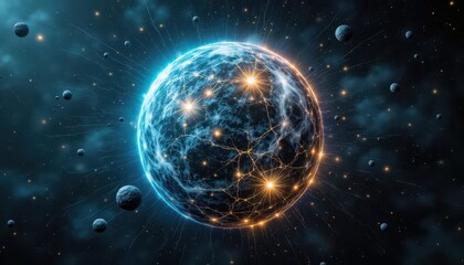 Obraz premium A blue planet adrift in sea of stars, stunning cosmic vista of deep space exploration