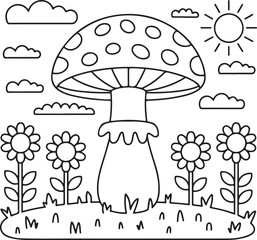 Whimsical mushroom coloring pages - perfect for nature lovers, kids' crafts, and art therapy. High-quality printable designs for creative projects and relaxation Art & Illustration