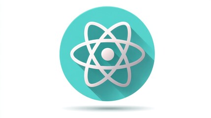 Iconic representation of an atom in a circular design, symbolizing science and technology, with a modern turquoise background. © NanisHappy