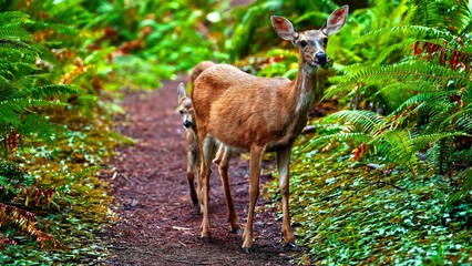 Wild Deer on Leafy Forest Trail