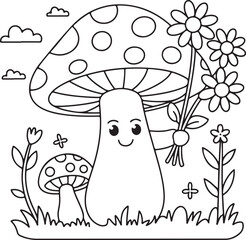 Whimsical mushroom coloring pages - perfect for nature lovers, kids' crafts, and art therapy. High-quality printable designs for creative projects and relaxation Art & Illustration