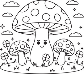 Whimsical mushroom coloring pages - perfect for nature lovers, kids' crafts, and art therapy. High-quality printable designs for creative projects and relaxation Art & Illustration