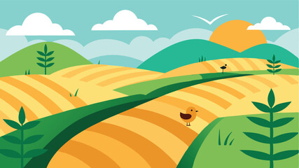 Playful Ducks In Cartoon Rice Paddies