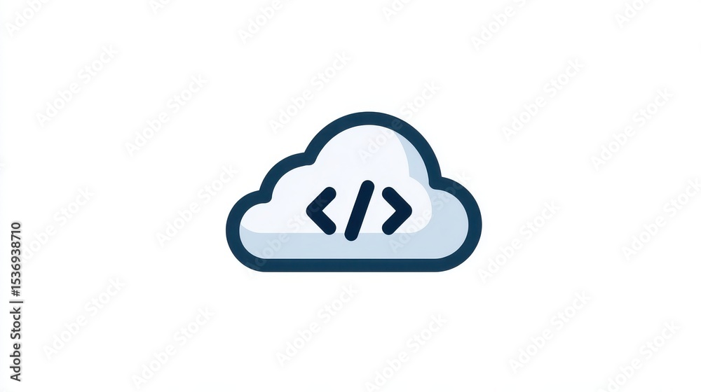 Poster cloud computing icon featuring code brackets, symbolizing technology and data storage.