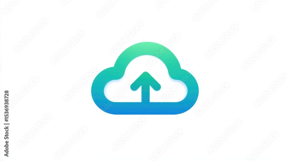 Poster cloud storage icon with an upward arrow, symbolizing data upload and cloud computing services.