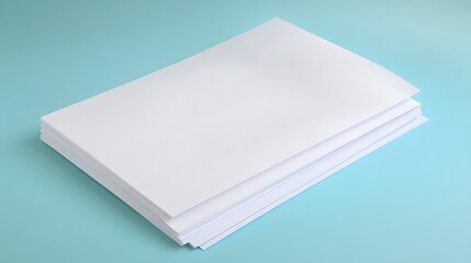 Stack of Blank White Paper Sheets on Blue Background