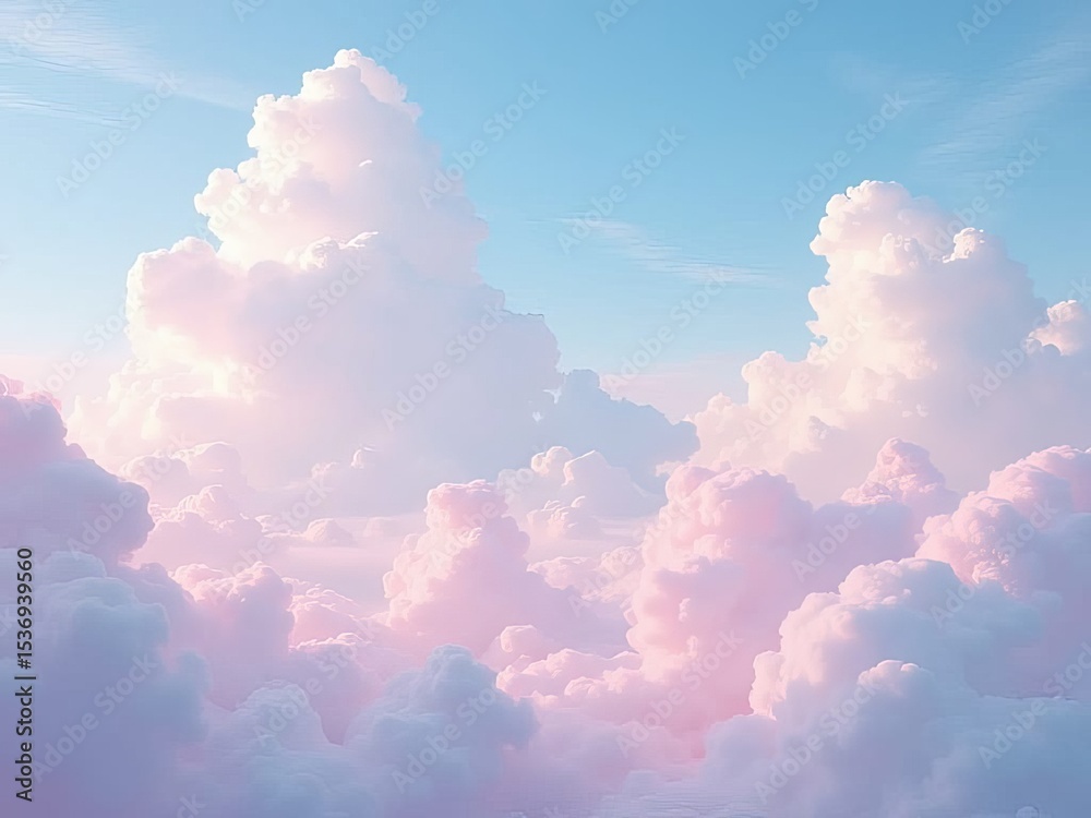Wall mural beautiful sky background with tiny clouds. 3d render illustration.