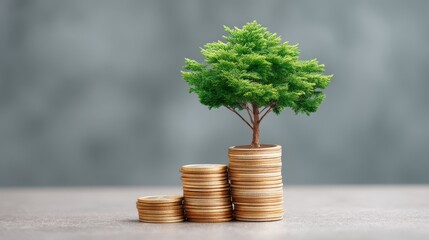 A tree growing from coins symbolizes financial growth and sustainability.