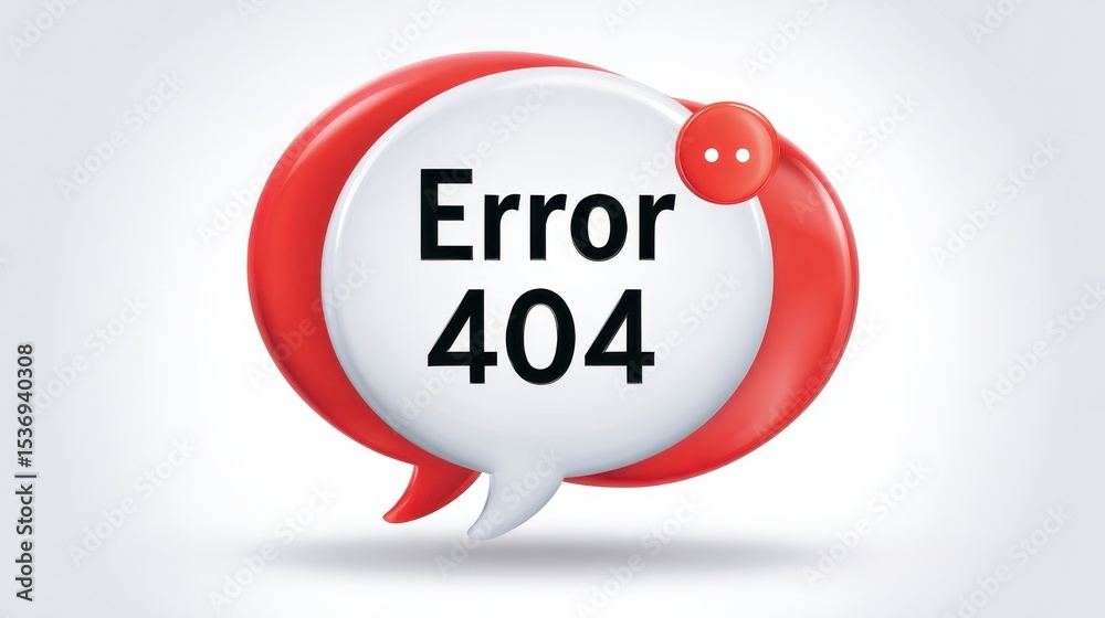 Poster error 404 message displayed in a speech bubble, symbolizing a webpage not found error in a digital c