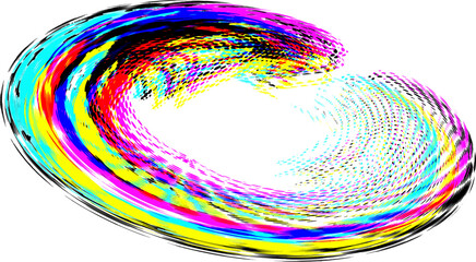 Rainbow swirl donut with halftone polka dots. For borders, frames, logos. Vector.