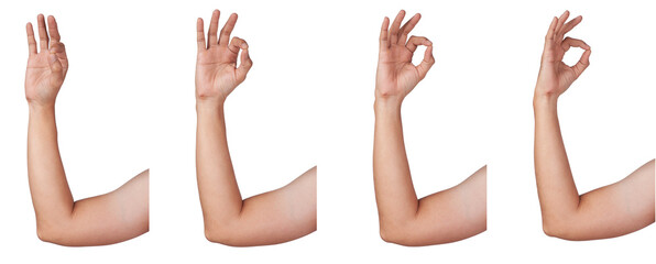 Male asian hand gestures isolated over the white background. Holding small thing.