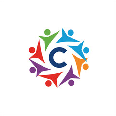Abstract C logo and family design combination, colorful logo with people