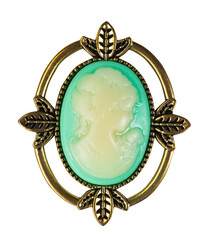 Isolated photo of bronze cameo pendant on white background.