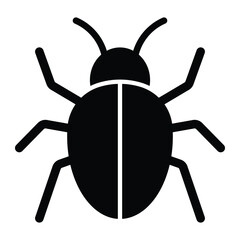 Bug insect vector icon. Beetle, pest, bug symbol for software error, nature, entomology, or pest control. Black silhouette isolated on white background.