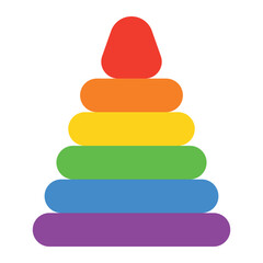Colorful children's toy pyramid vector illustration. Stacking rings, educational toy, Montessori learning, baby development, rainbow colors, isolated on white background.