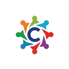 Abstract C logo and family design combination, colorful logo with people