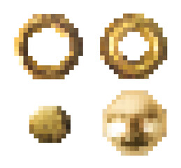 Obraz premium Isolated pixel art 8 bit illustration of copper buttons on transparent background.
