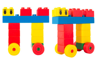 Fototapeta premium Isolated photo of construction block toy creature on white background.