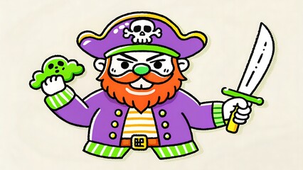 Naklejka premium Cartoon Pirate with Slime and Sword A Fun Halloween Illustration