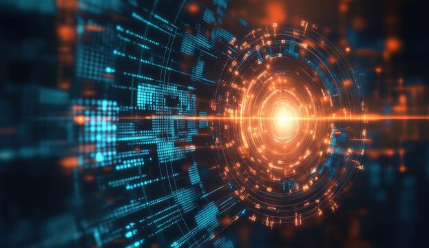 Abstract digital tunnel, glowing data streams