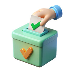 3d render hand inserting ballot into voting box election concept