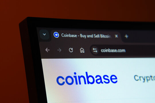 Dhaka, Bangladesh- 02 June 2025: Close-up of a computer screen displaying the coinbase web interface in dark mode