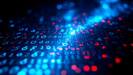 Shimmering Holographic Binary Code Illuminated by Sapphire Light, Digital Complexity