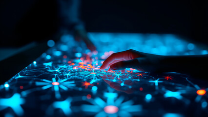 Holographic Interface Trace on Obsidian Surface – Serene Data Visualization
