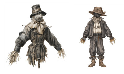 Fototapeta premium Scarecrow , victorian style, watercolor clipart illustration with isolated background.