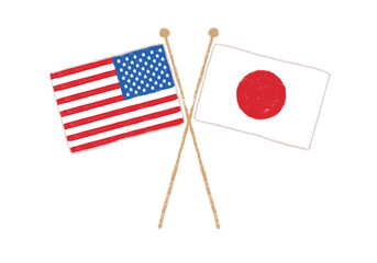 日本とアメリカの国旗　クレヨンタッチ