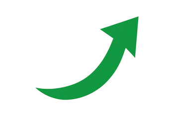 Green arrow curving upwards, symbolizing growth, progress, and positive development on a transparent background