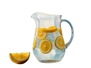 Refreshing Summer Lemonade Pitcher with Citrus Slices on Light Blue Background