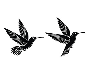 Fototapeta premium Two hummingbirds in flight silhouette.