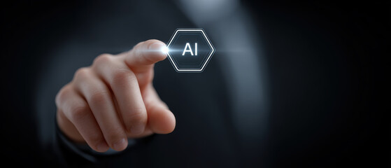 Person interacts with digital AI interface, highlighting technology and innovation