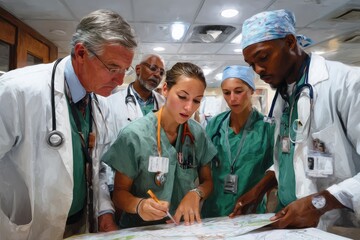Medical Team Collaboration Doctors Surgeons Healthcare Professionals Examining Chart Teamwork Hospital Clinic Medicine Health Professionals Group Discussion Serious Medical Consultation Efficient Team
