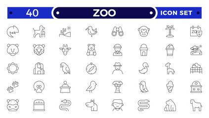 Zoo Outline Icon Set – Wildlife, Animals and Safari Vector Symbols.