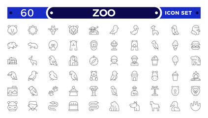 Zoo Outline Icon Set – Wildlife, Animals and Safari Vector Symbols.