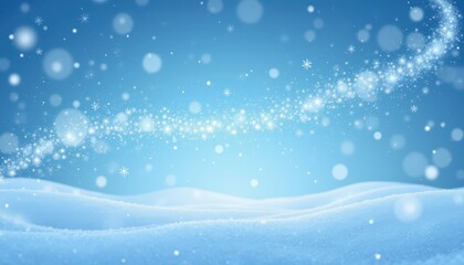 Glimmering snowflakes and stars on a vibrant blue winter wonderland backdrop sparkling