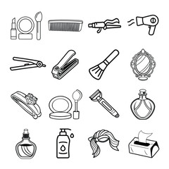 Beauty and hair care icons set isolated on white background